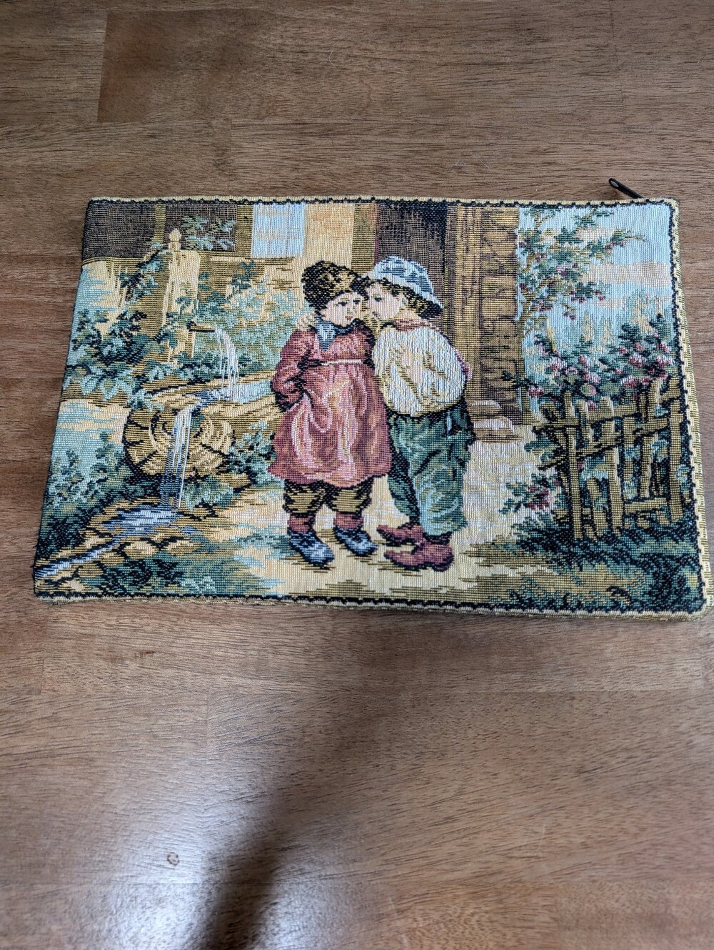 Vintage Woven Belgium Jacquard Tapestry Purse Makeup Pouch Clutch Dutch Children